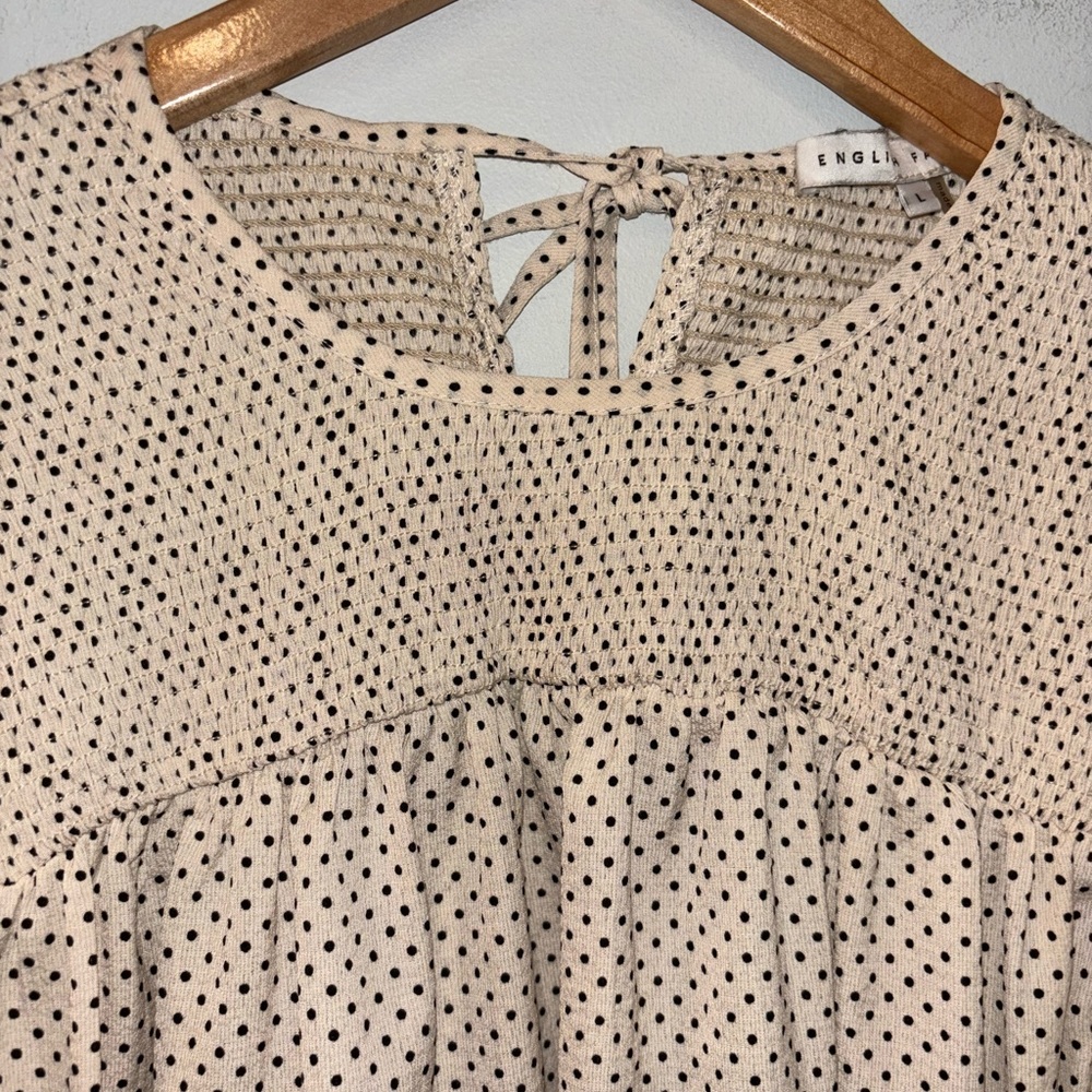 English Factory Pin Dot Ruffle Blouse Size Large - Picture 3 of 6